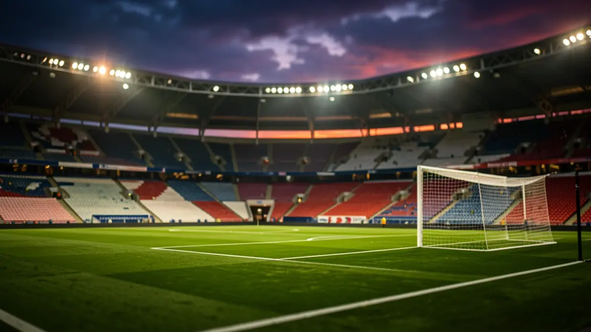 Generic image of an empty football stadium with dramatic lighting.