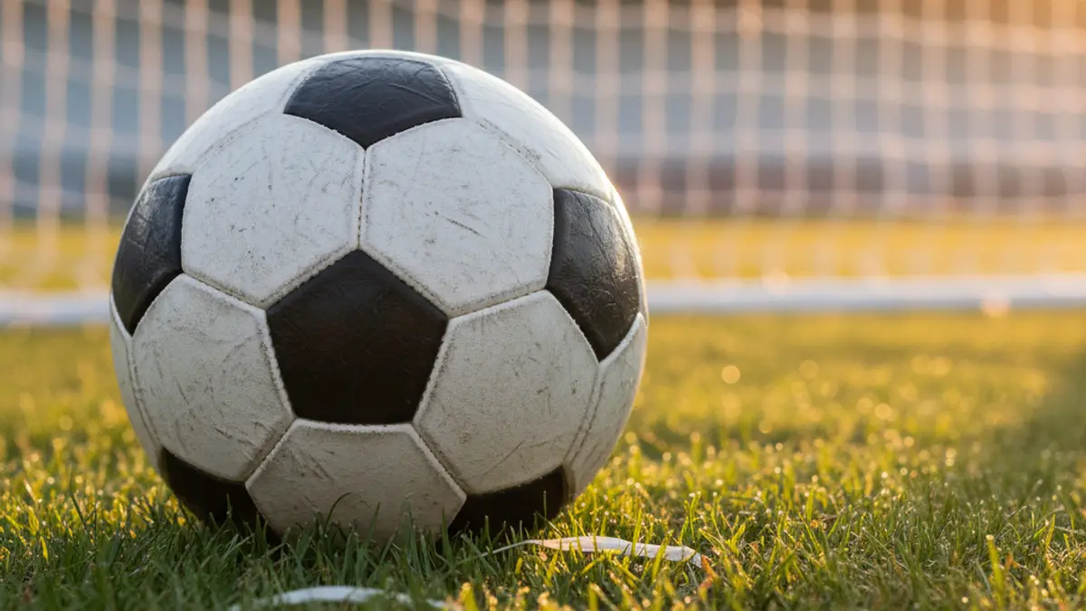 Imagen genérica de un balón de fútbol sobre el césped de un campo, con la portería desenfocada al fondo.