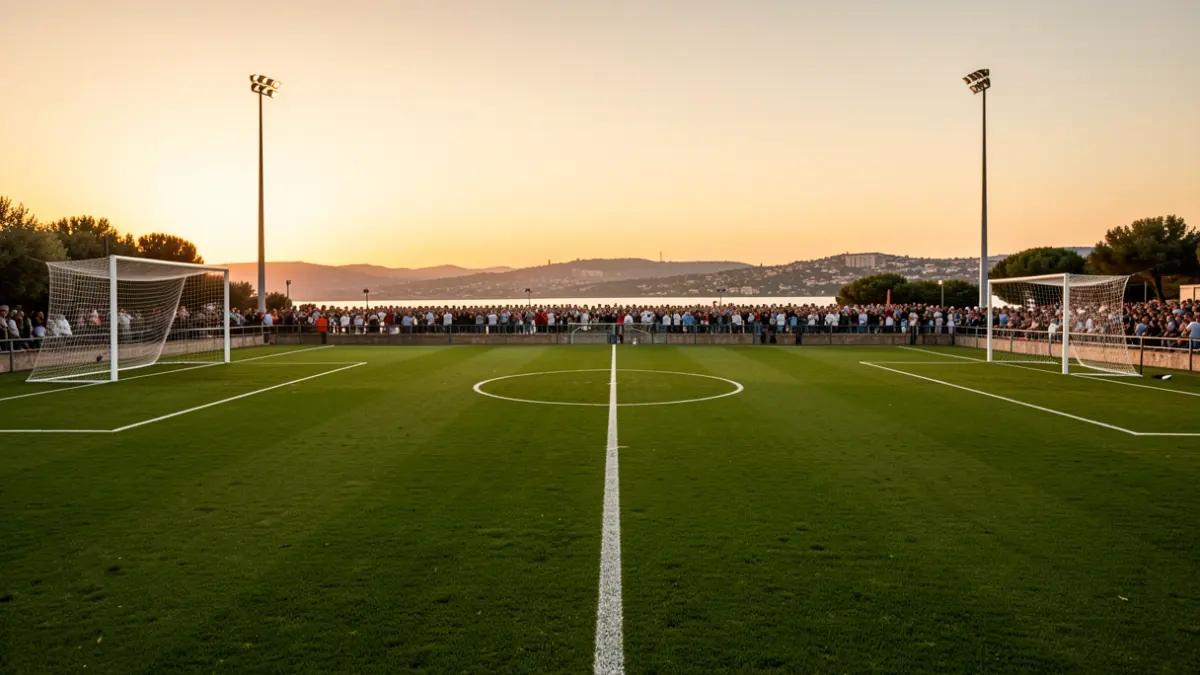 Generic image of a football pitch at sunset.