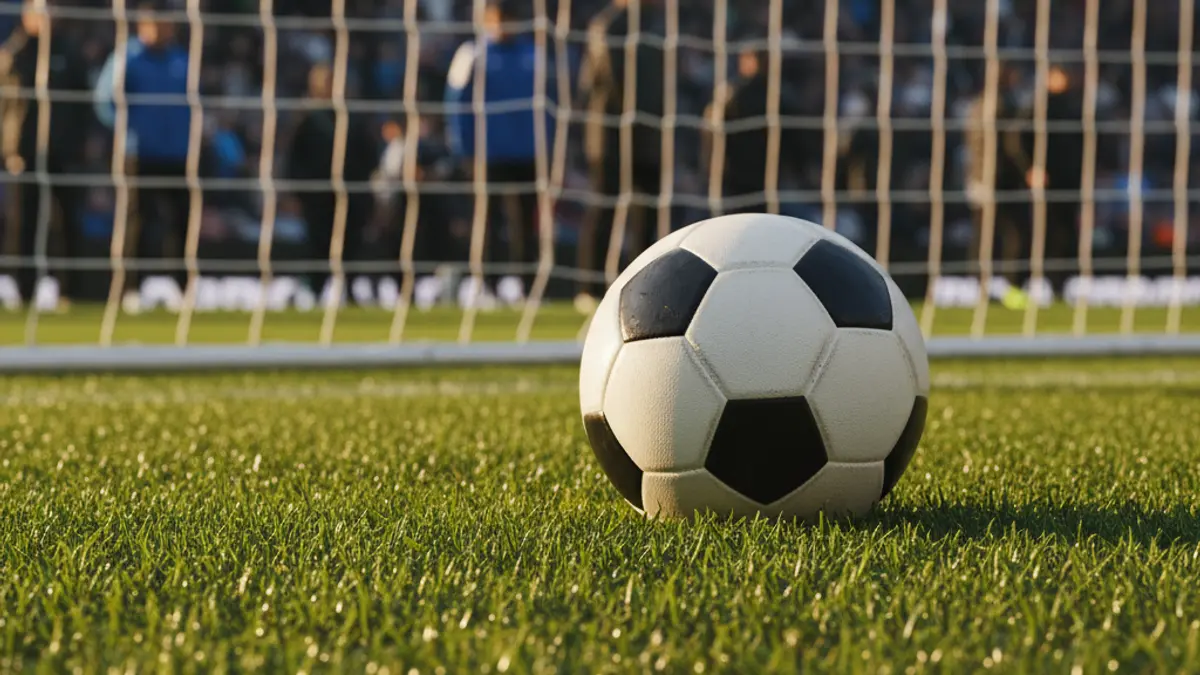 Generic image of a soccer ball on a stadium pitch.