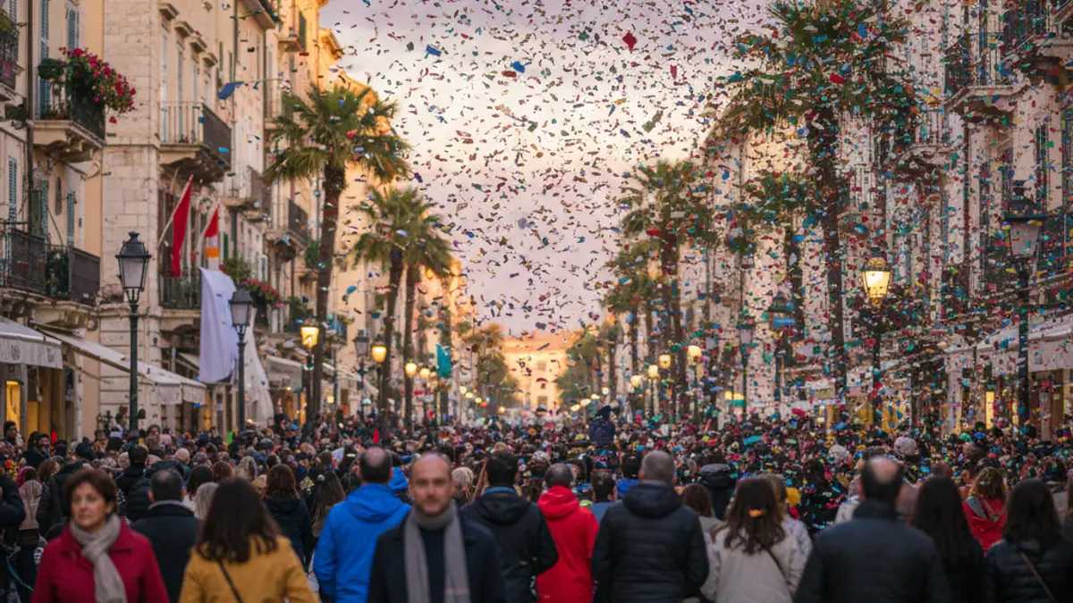 Generic image of a festive carnival atmosphere with confetti and blurred crowds.