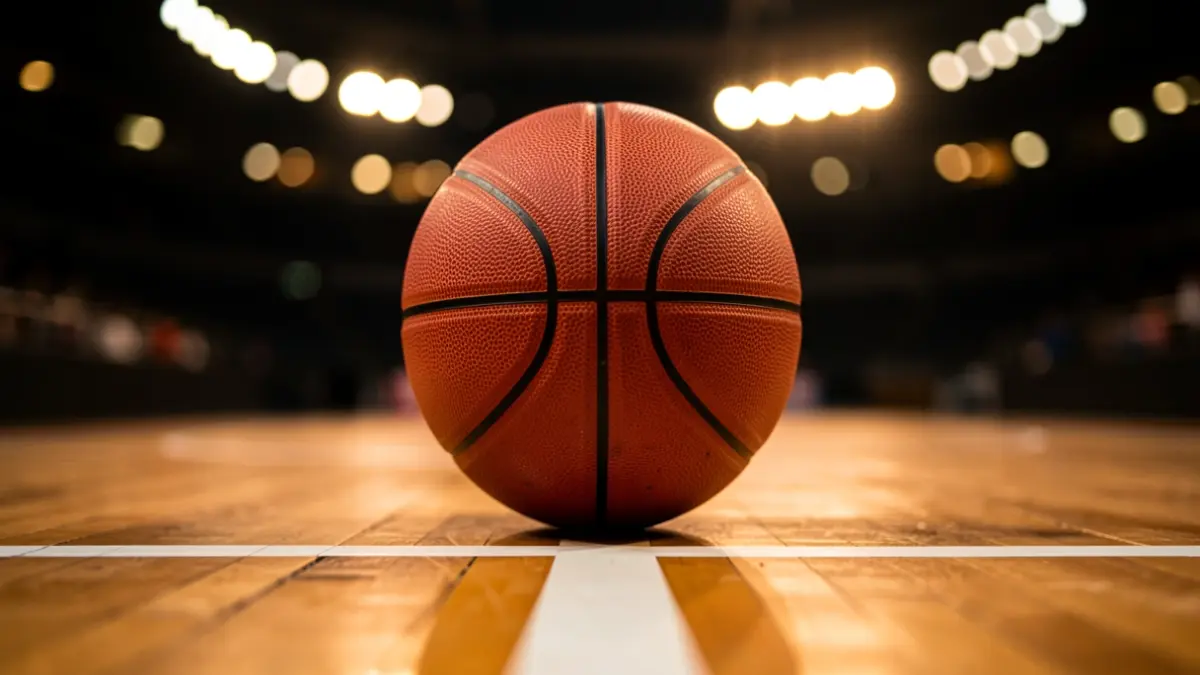 Generic image of a basketball on a court.