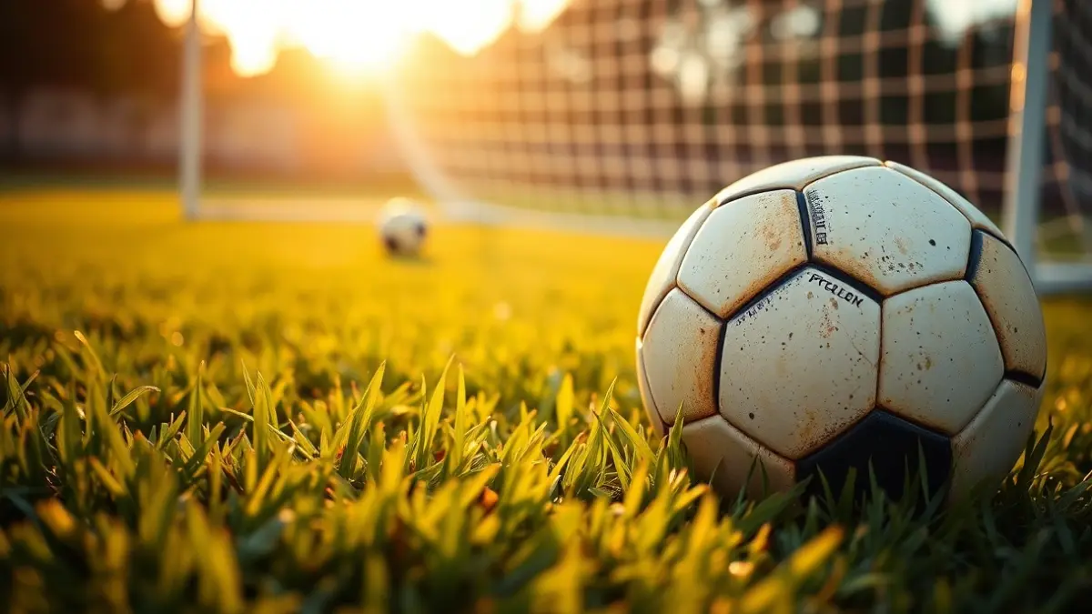 Imagen genérica de un balón de fútbol en el césped, con la portería desenfocada al fondo.