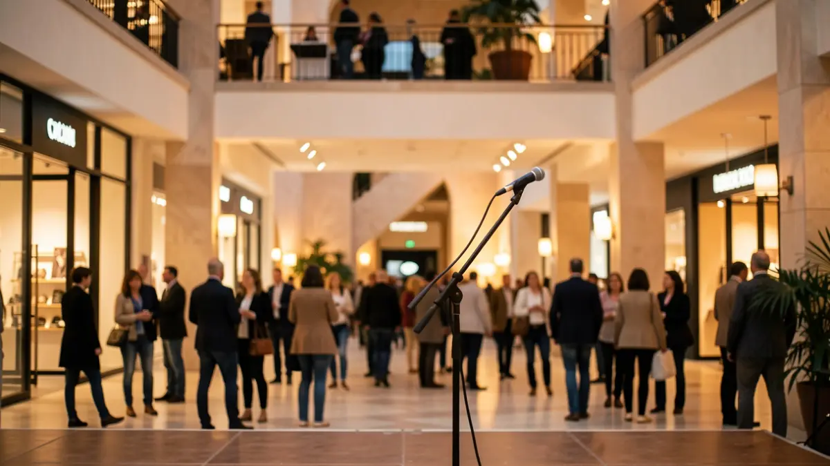 Stage set up for a concert in a shopping center in Malaga.