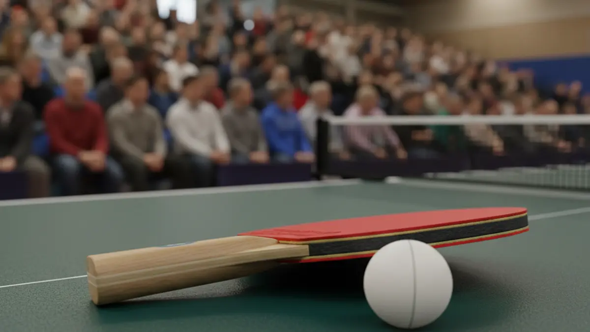 Imagen genérica de una pala y una pelota de tenis de mesa sobre una mesa verde.