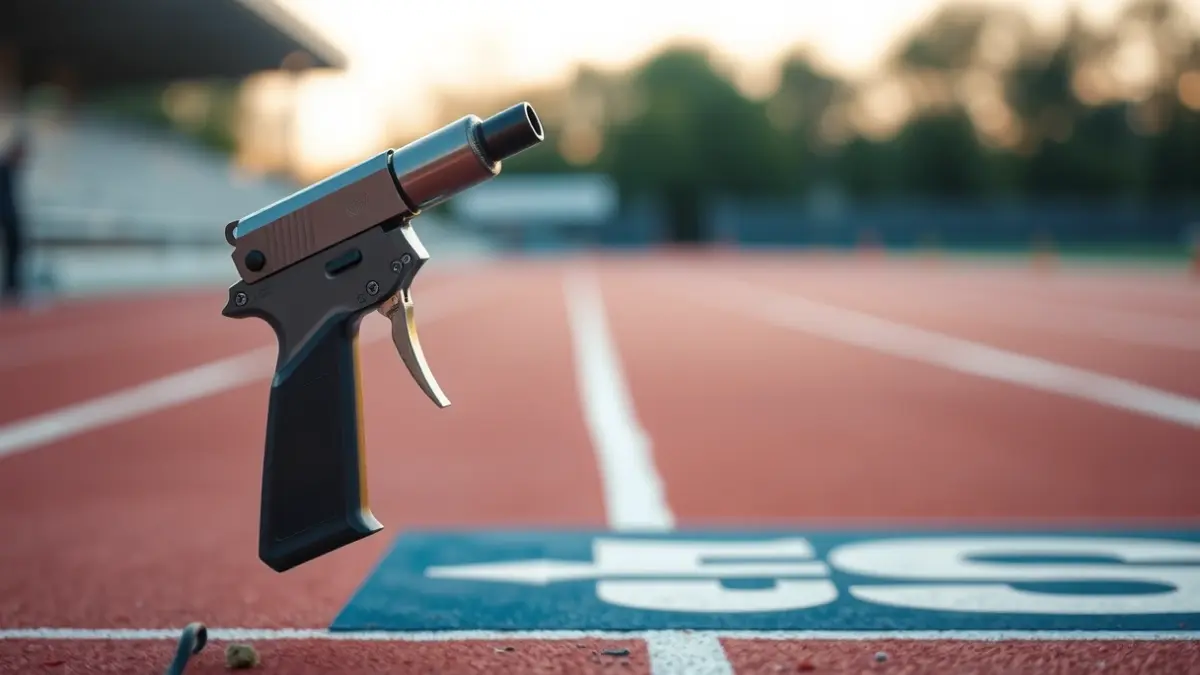 Imagen genérica de una pistola de salida en una pista de atletismo.