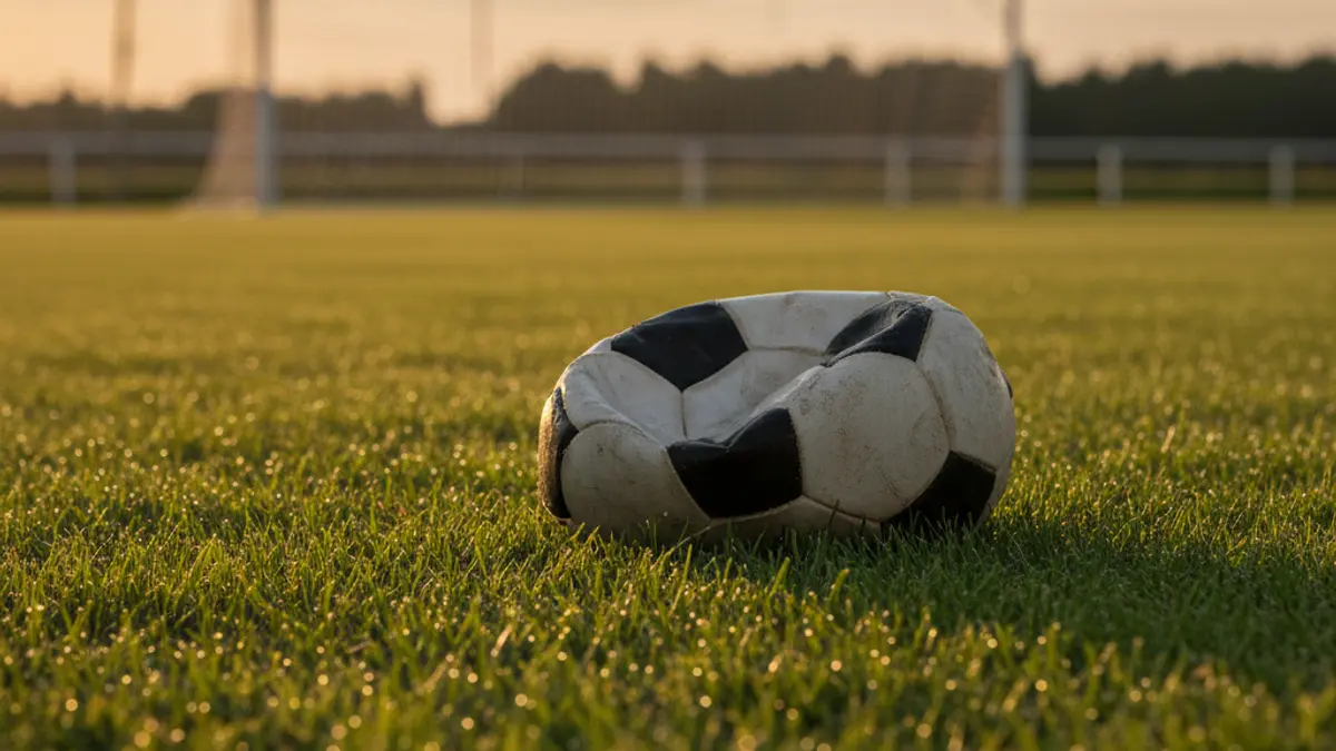 Imagen genérica de un balón de fútbol sobre el césped de un campo, con la portería desenfocada al fondo.