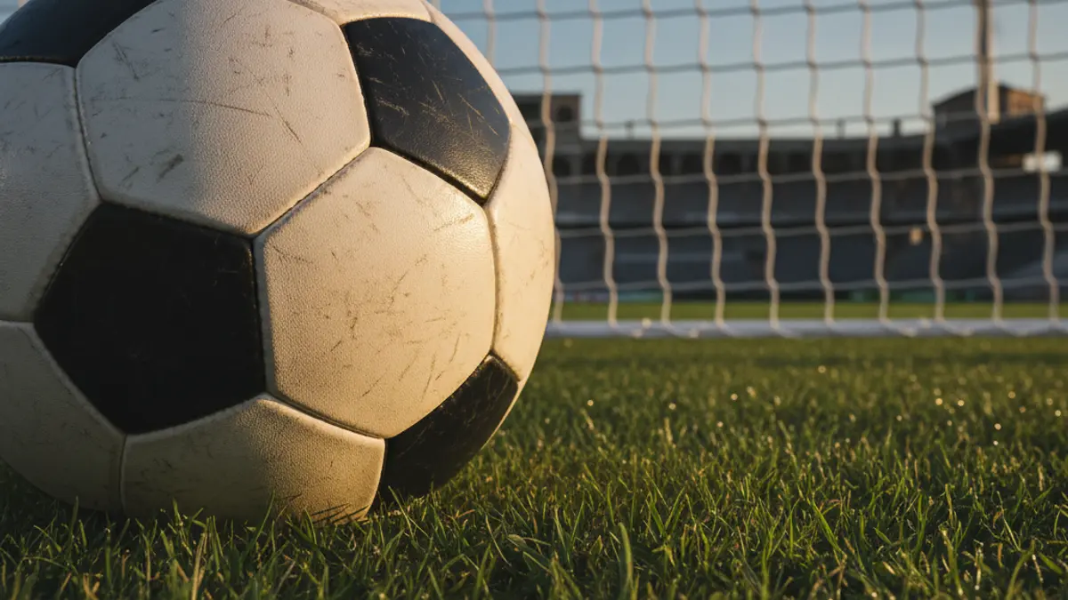 Generic image of a soccer ball on a stadium pitch.