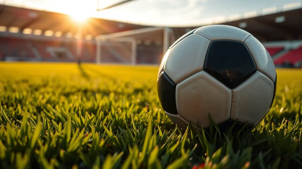 Generic image of a soccer ball on a stadium pitch.