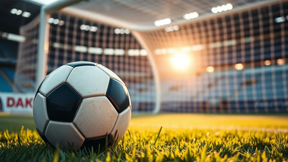 Generic image of a soccer ball on a stadium pitch.