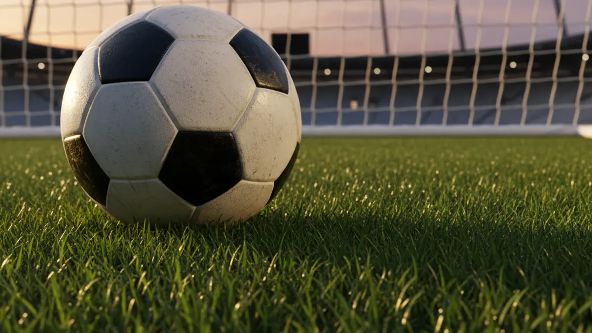 Generic image of a soccer ball on a stadium pitch.