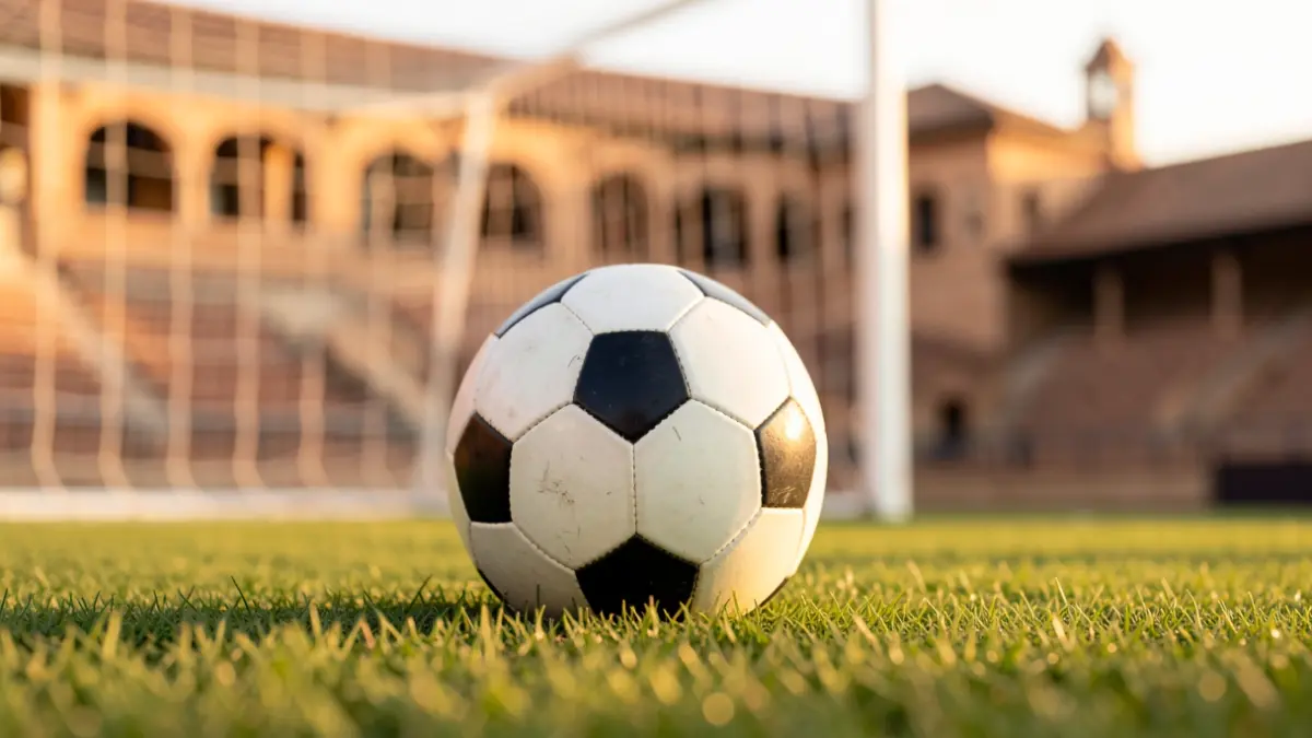 Imagen genérica de un balón de fútbol sobre césped en un estadio.