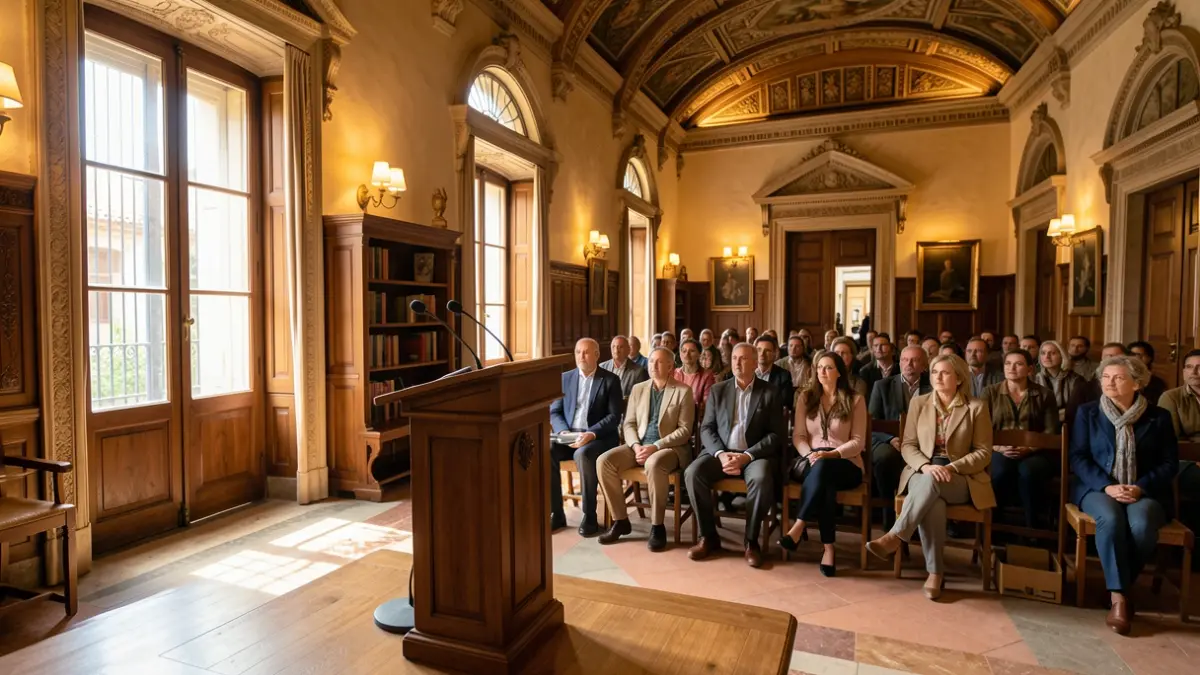 Interior del Ayuntamiento de Granada durante la presentación de los actos del Corpus Christi.