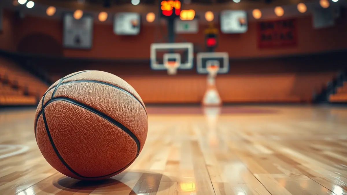 Generic image of a basketball on a court.