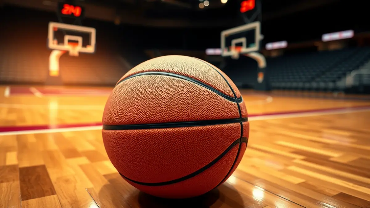 Generic image of a basketball on a court.