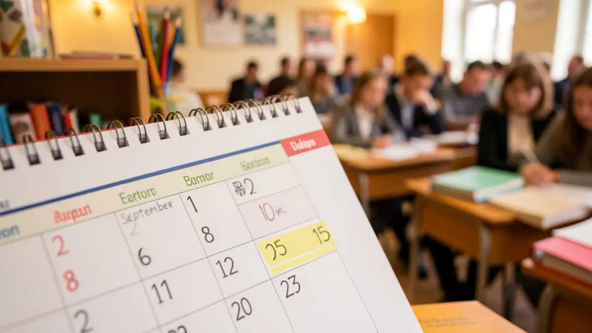 School calendar with highlighted dates for the start of the academic year.