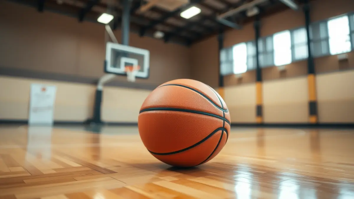 Generic image of a basketball on a court.