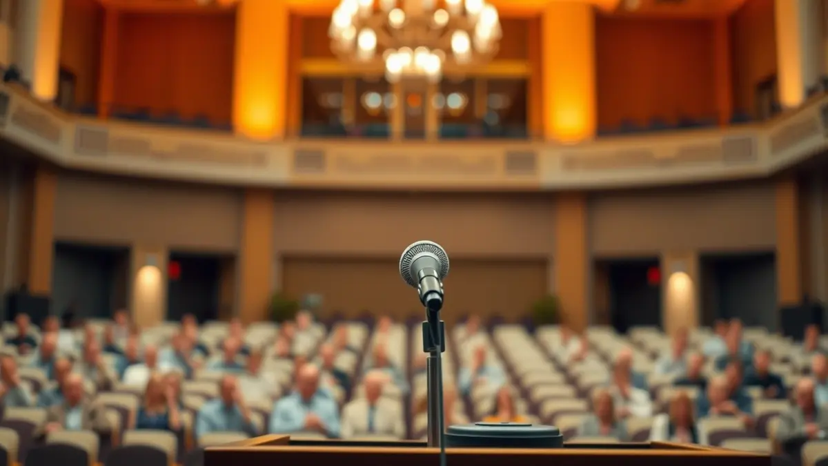 Generic image of a microphone on a podium, symbolizing a political event or speech.