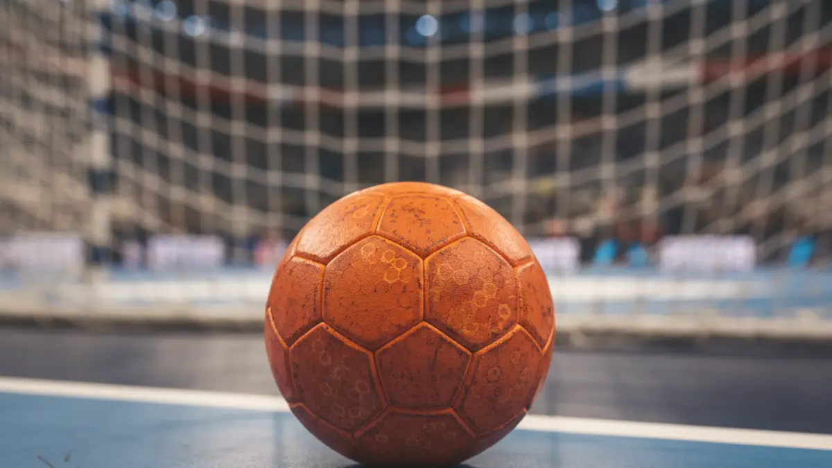 Imagen genérica de un balón de balonmano en la cancha.
