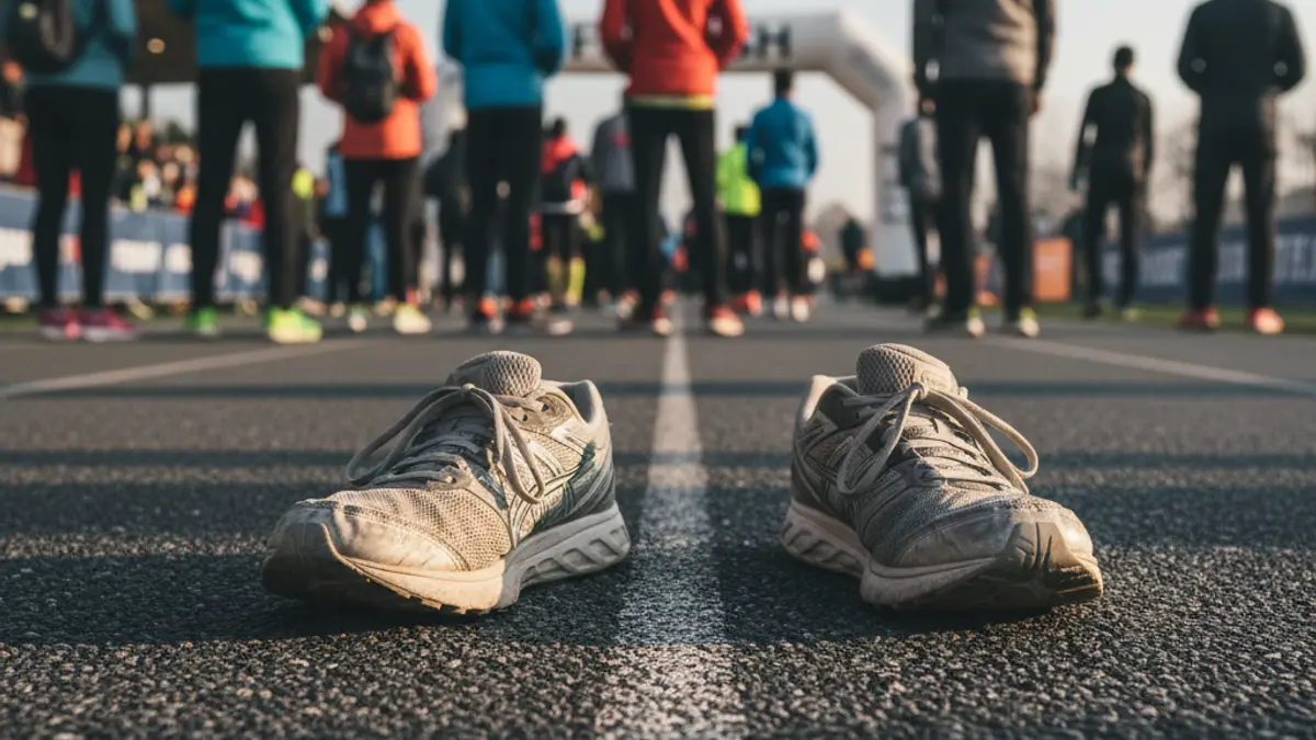Generic image of running shoes on an athletic track.