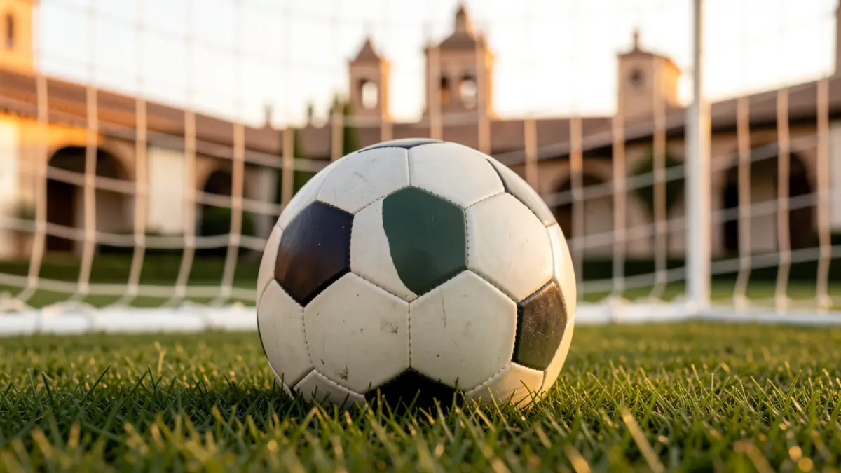 Imagen genérica de un balón de fútbol sobre césped con la red de portería desenfocada.