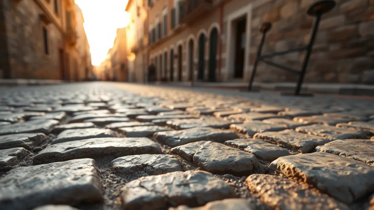 Generic image of old cobblestones on a street in a Mediterranean city.