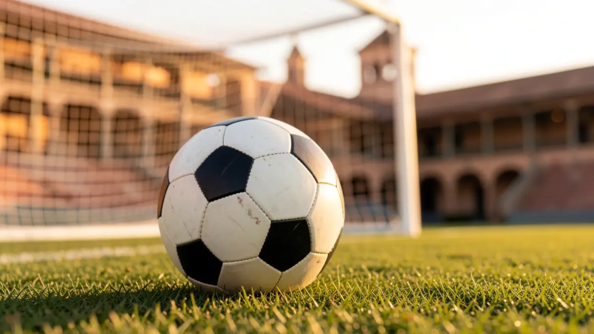Imagen genérica de un balón de fútbol en un campo con la portería desenfocada.