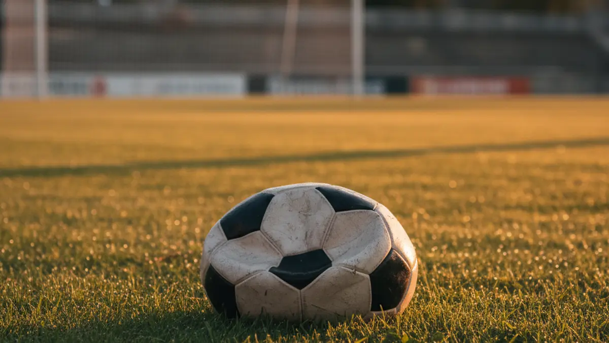Imagen genérica de un balón de fútbol sobre el césped de un campo, con la portería desenfocada al fondo.