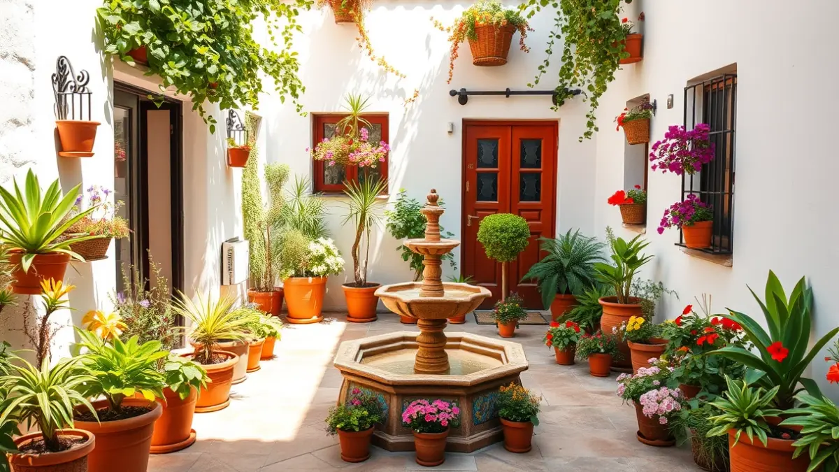 Image of a traditional Cordoban courtyard with many flowers and plants.