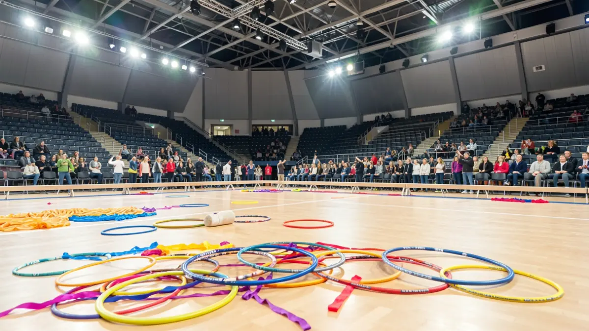 Generic image of a rhythmic gymnastics hall with sports equipment.