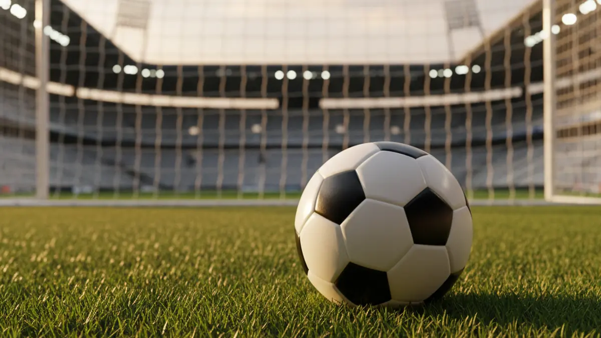 Generic image of a soccer ball on a stadium pitch.