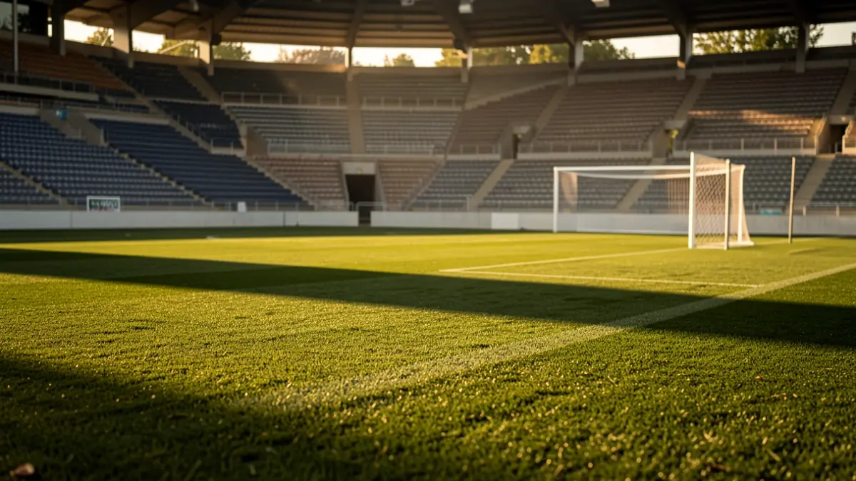 Generic image of an empty football stadium at sunset.