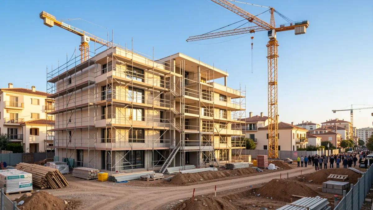 Imagen genérica de una obra de construcción residencial en un entorno urbano mediterráneo.