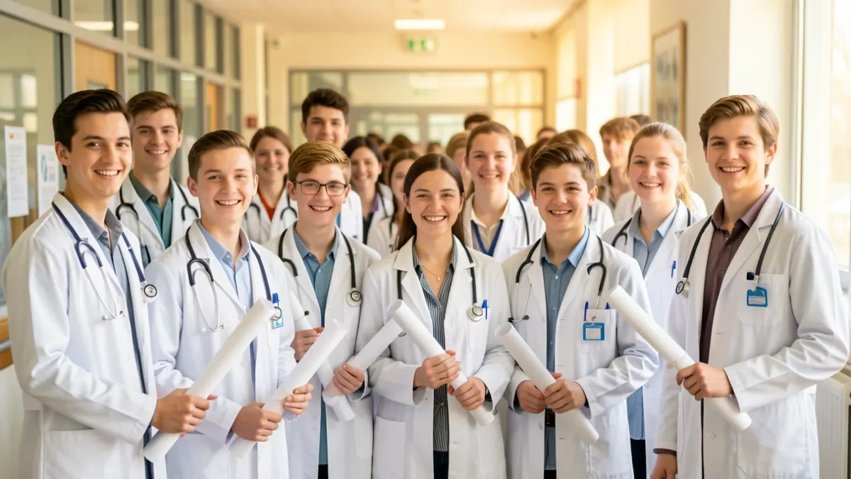 Imagen genérica de médicos residentes graduados en un hospital.