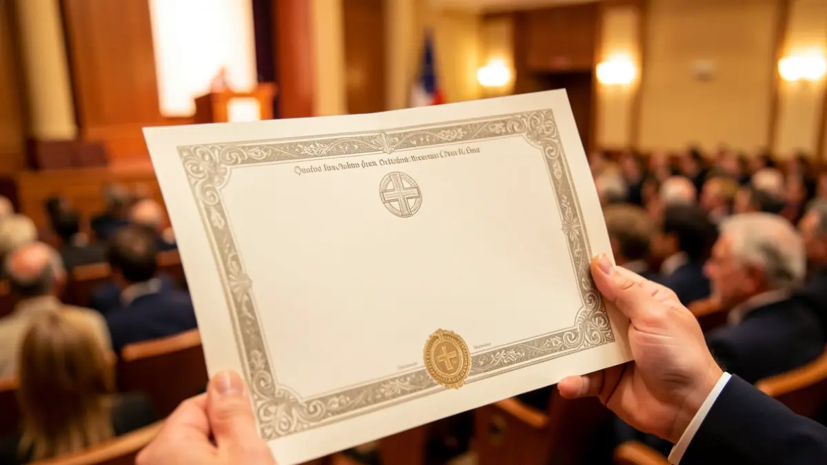 Generic image of a medical diploma being presented at a hospital graduation ceremony.
