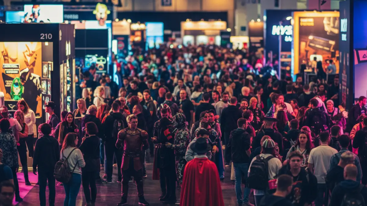 Generic image of a pop culture event or convention, with people and booths.