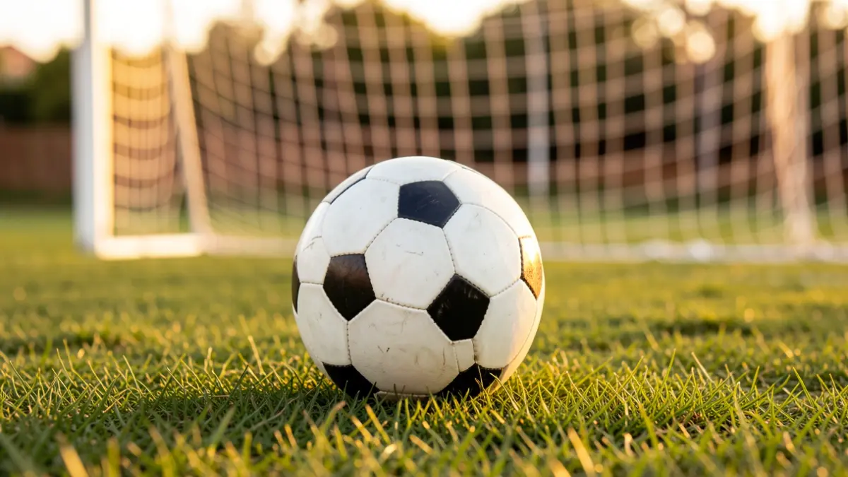 Imagen genérica de un balón de fútbol sobre césped con la portería desenfocada.