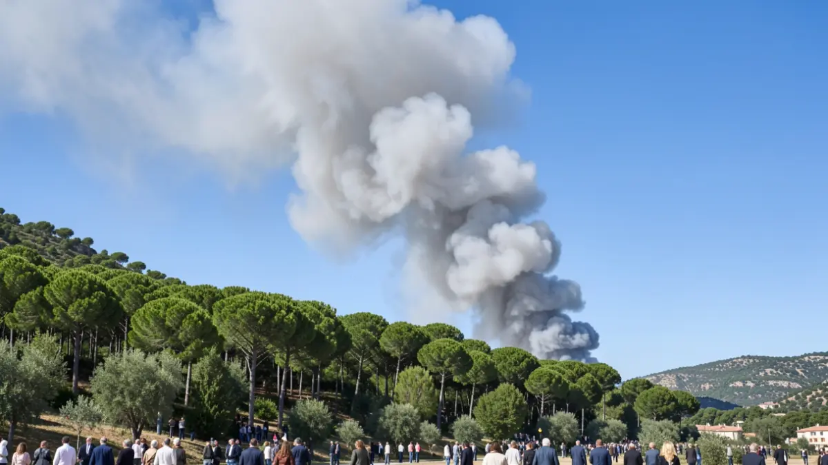 Column of smoke over a forest area in Andalusia.