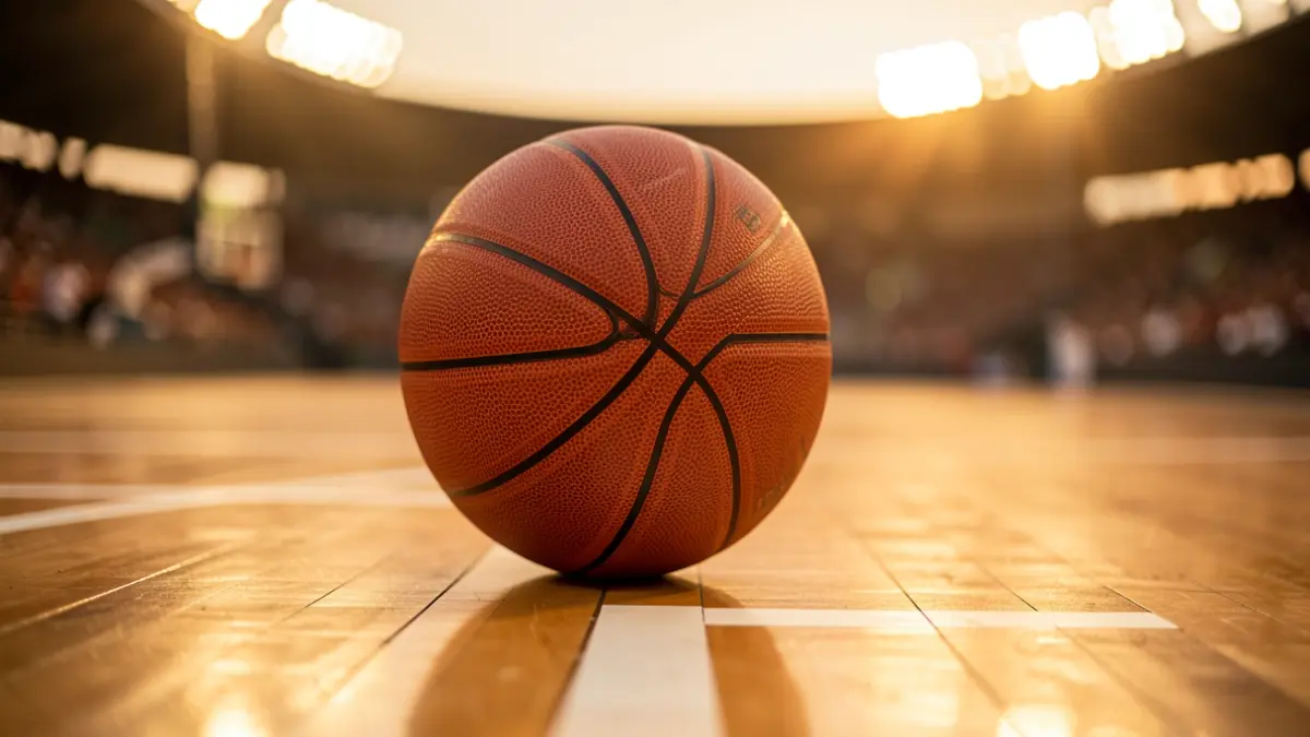 Generic image of a basketball on a court.