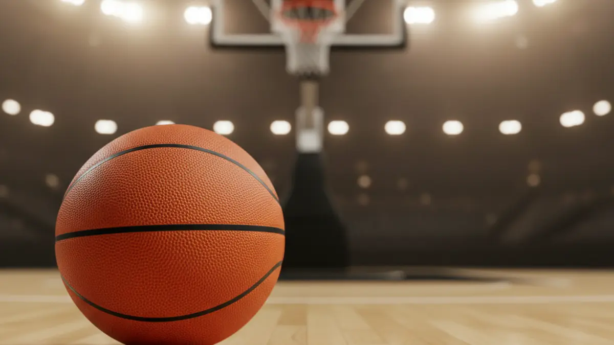 Generic image of a basketball on a court.