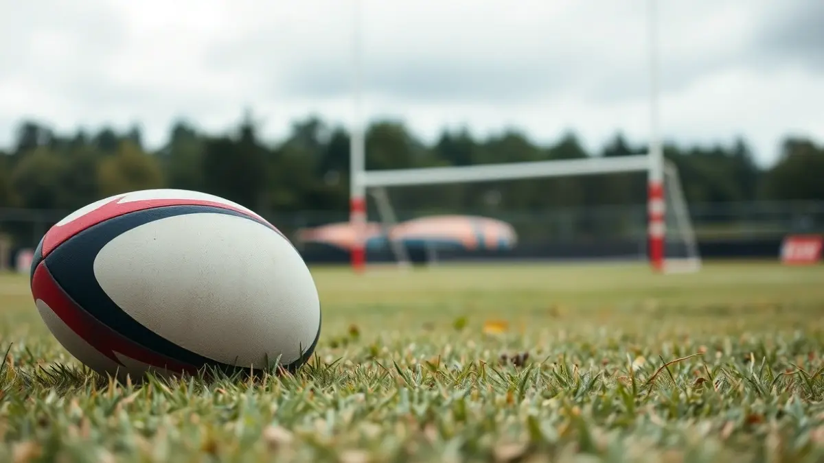 Imagen genérica de un balón de rugby en un campo de hierba natural.