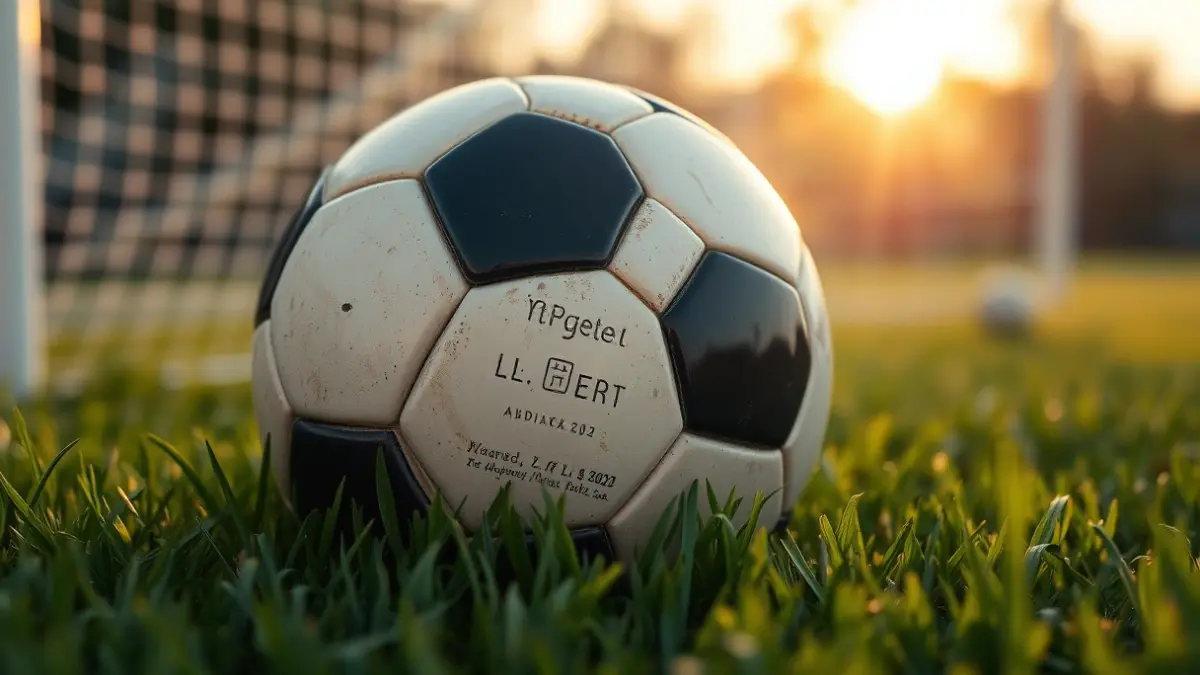 Generic image of a soccer ball on grass, with a blurred goal net in the background.