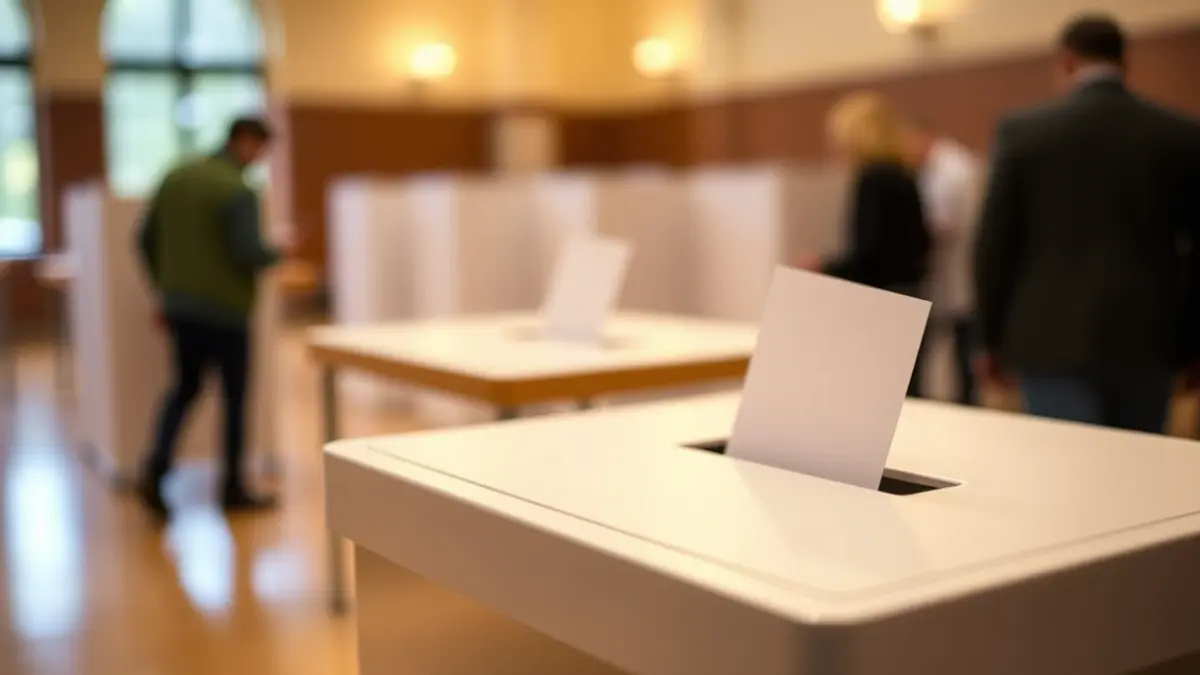 Generic image of a ballot box in a polling station, with a focus on the slot for casting votes.
