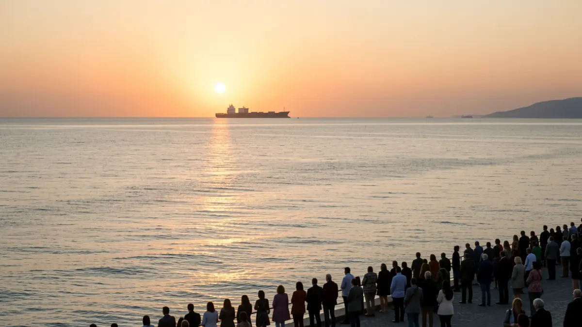 Imagen genérica de un buque de carga navegando en el mar Mediterráneo al atardecer.