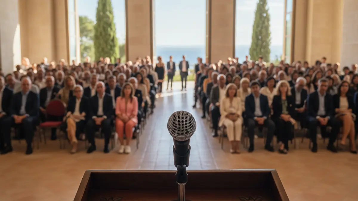 Imagen genérica de un micrófono en un atril durante un acto político.