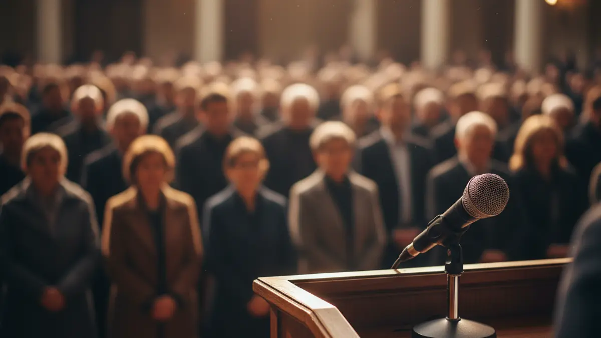 Generic image of a microphone on a podium, symbolizing a political event or public statement.