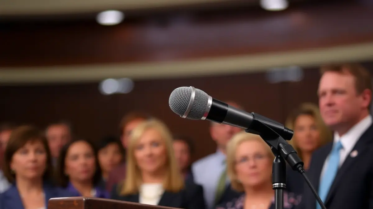 Generic image of a microphone on a podium, symbolizing a political event or statement.