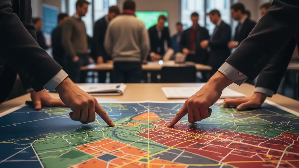 Imagen genérica de un plan general de ordenación urbana con zonas de colores y líneas.