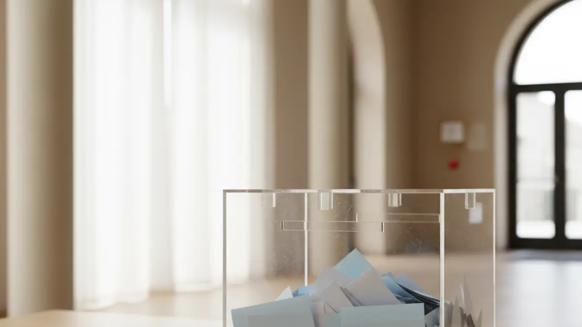 Generic image of a ballot box with voting papers, symbolizing the democratic process.
