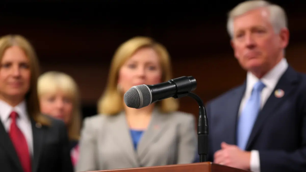 Generic image of a microphone on a podium, symbolizing a political event or public statement.